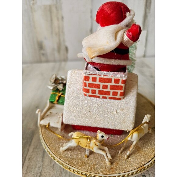 Antique Santa musical rotating house flocked Xmas tree reindeer decor - Picture 5 of 8